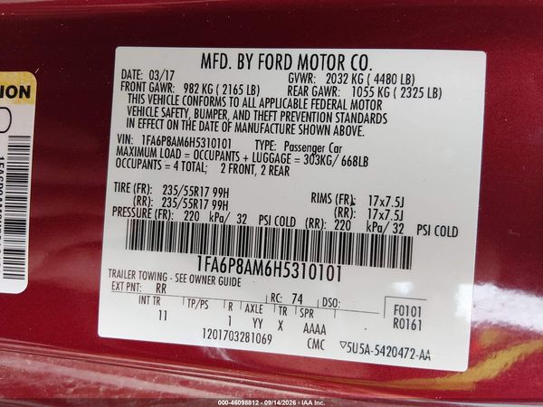 2017 FORD MUSTANG V6 — I9