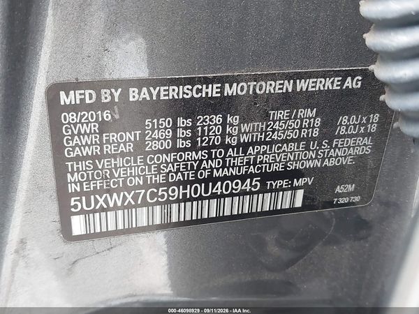 2017 BMW X3 XDRIVE35I — I9