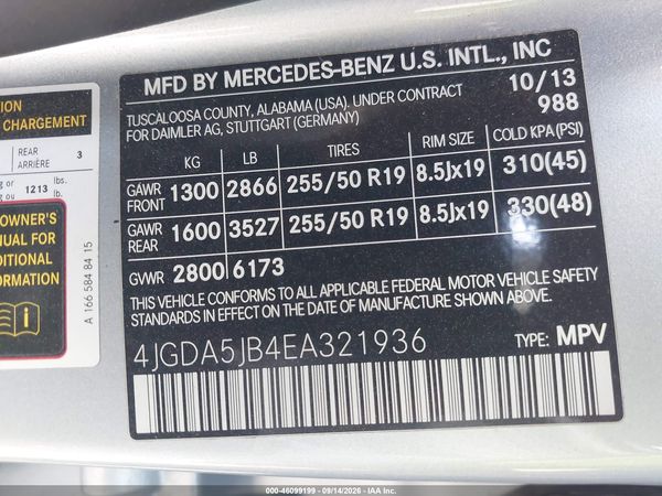 2014 MERCEDES-BENZ ML 350 ML350 — I9