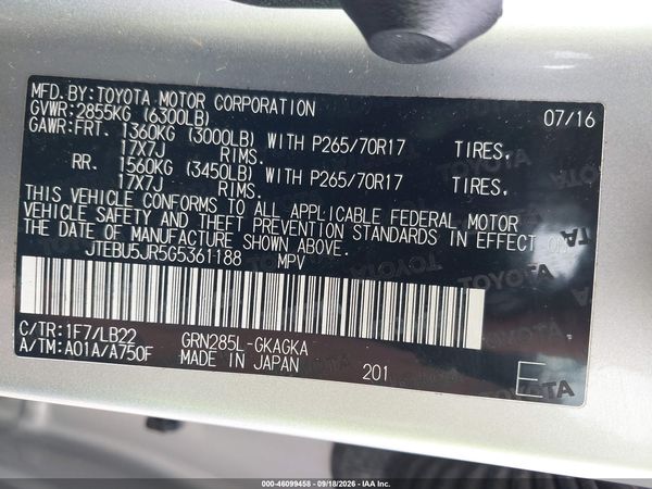 2016 TOYOTA 4RUNNER SR5 PREMIUM — I9