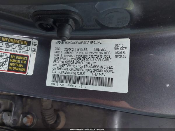2016 HONDA CR-V LX — I9