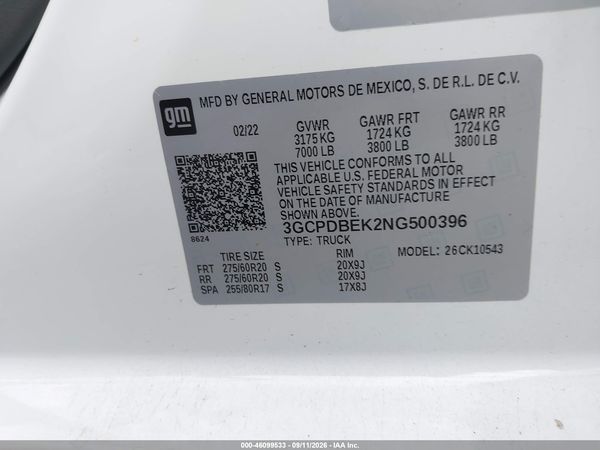 2022 CHEVROLET SILVERADO 1500 4WD  SHORT BED CUSTOM — I9