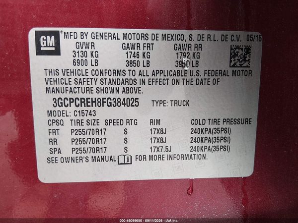 2015 CHEVROLET SILVERADO 1500 1LT — I9