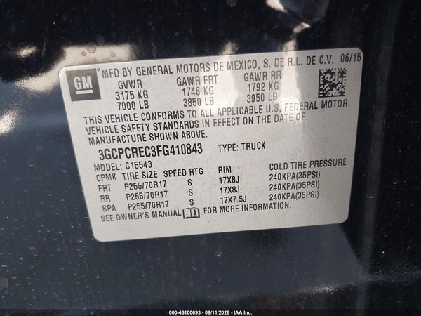 2015 CHEVROLET SILVERADO 1500 1LT — I9