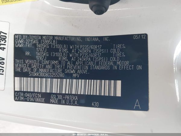 2012 TOYOTA SIENNA LE V6 8 PASSENGER — I9