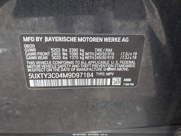 2021 BMW X3 SDRIVE30I — I9