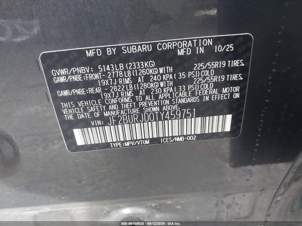 2026 SUBARU OUTBACK TOURING XT — I9