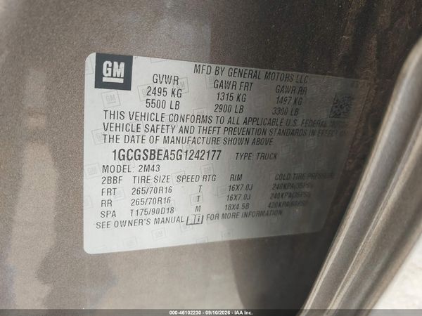 2016 CHEVROLET COLORADO WT — I9