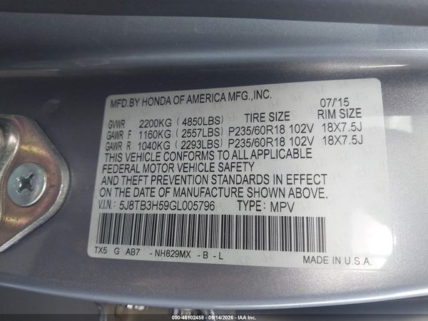 2016 ACURA RDX — I9