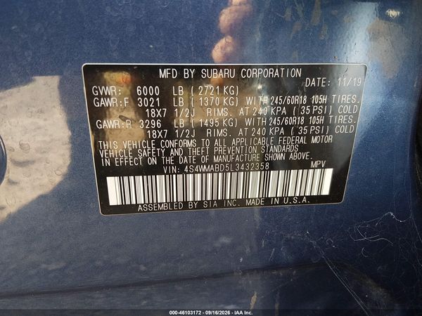 2020 SUBARU ASCENT PREMIUM — I9
