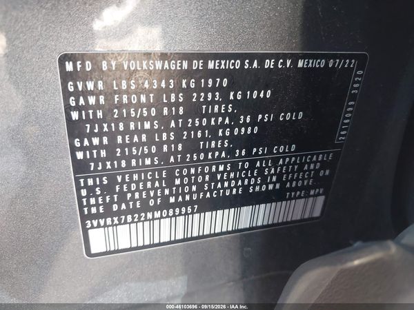 2022 VOLKSWAGEN TAOS 1.5T SE — I9