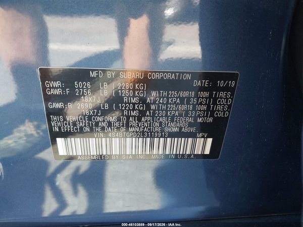 2020 SUBARU OUTBACK TOURING XT — I9