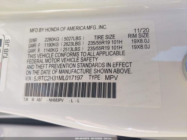 2021 ACURA RDX STANDARD — I9