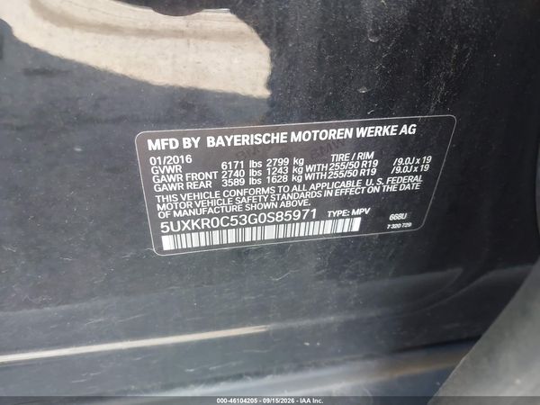 2016 BMW X5 XDRIVE35I — I9