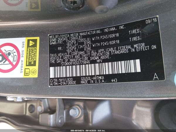 2016 TOYOTA HIGHLANDER XLE V6 — I9