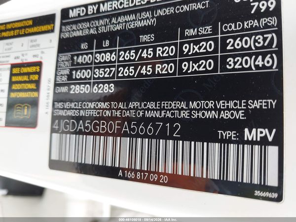 2015 MERCEDES-BENZ ML 400 4MATIC — I9