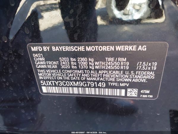 2021 BMW X3 SDRIVE30I — I9