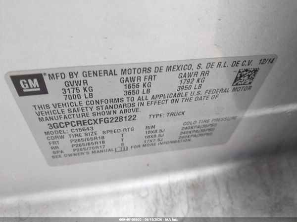 2015 CHEVROLET SILVERADO 1500 1LT — I9