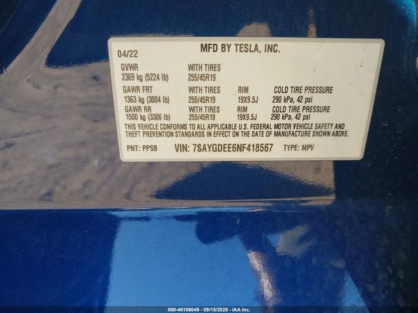 2022 TESLA MODEL Y — I9