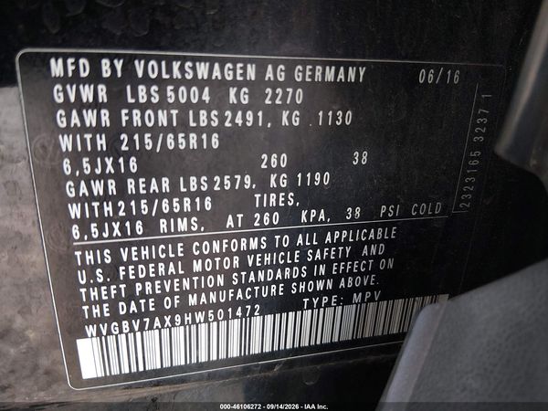 2017 VOLKSWAGEN TIGUAN 2.0T S — I9