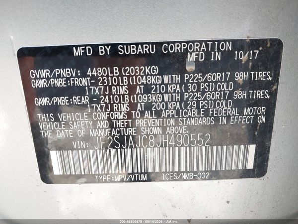 2018 SUBARU FORESTER 2.5I LIMITED — I9
