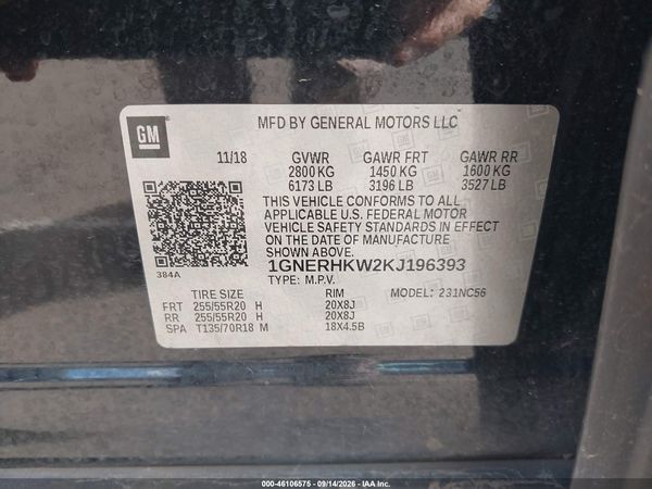 2019 CHEVROLET TRAVERSE 3LT — I9