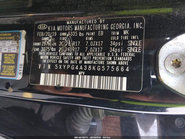 2019 KIA SORENTO 2.4L L — I9