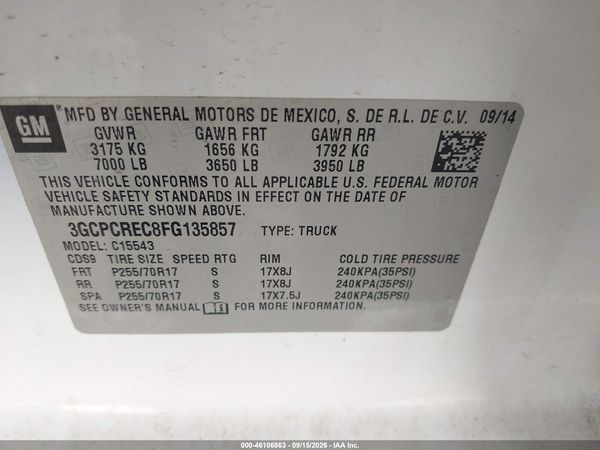 2015 CHEVROLET SILVERADO 1500 LT — I9