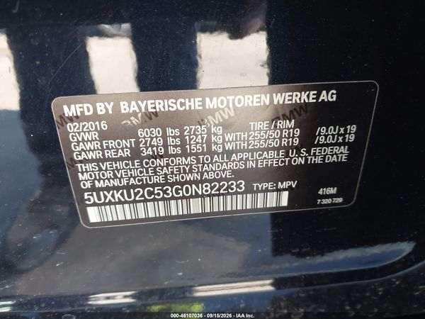 2016 BMW X6 XDRIVE35I — I9