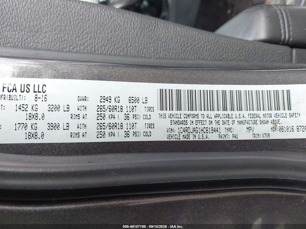 2017 DODGE DURANGO SXT AWD — I9