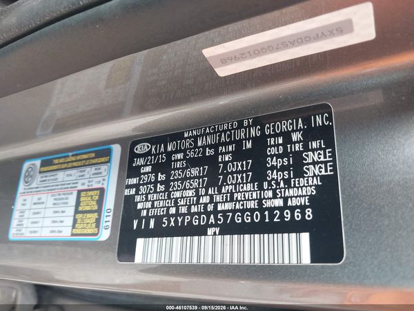2016 KIA SORENTO 3.3L LX — I9