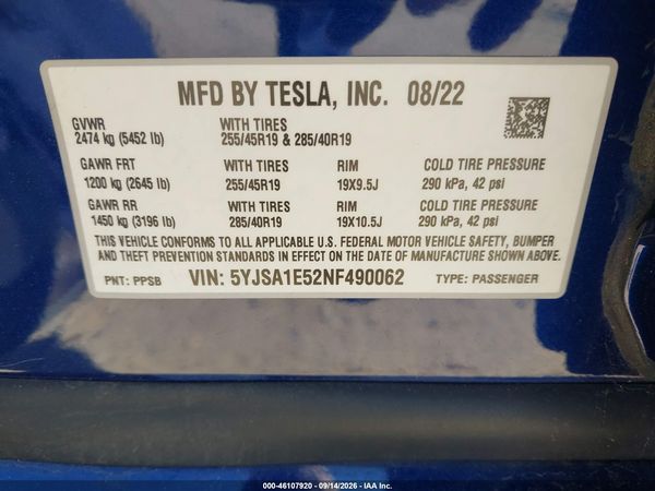 2022 TESLA MODEL S — I9