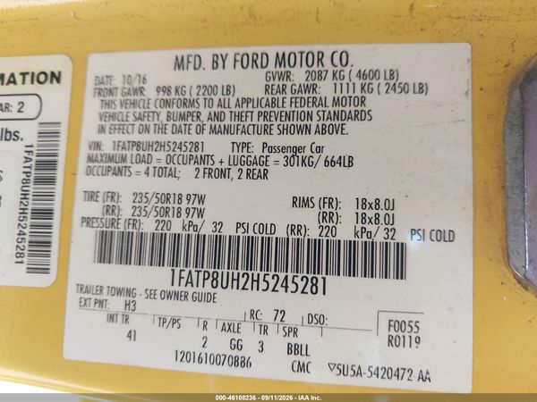 2017 FORD MUSTANG ECOBOOST PREMIUM