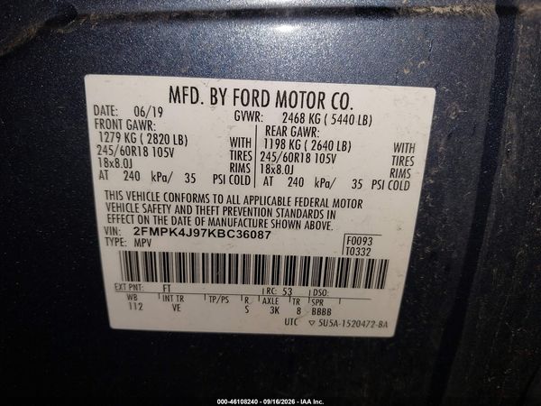 2019 FORD EDGE SEL — I9