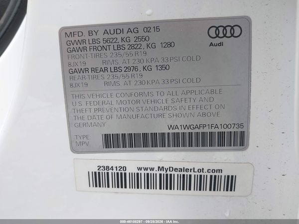 2015 AUDI Q5 3.0T PREMIUM PLUS — I9