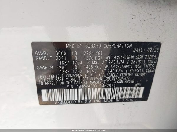 2020 SUBARU ASCENT PREMIUM — I9