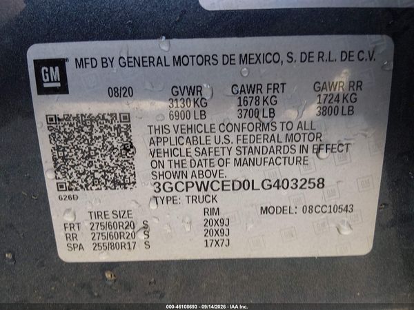 2020 CHEVROLET SILVERADO 1500 2WD  SHORT BED LT — I9