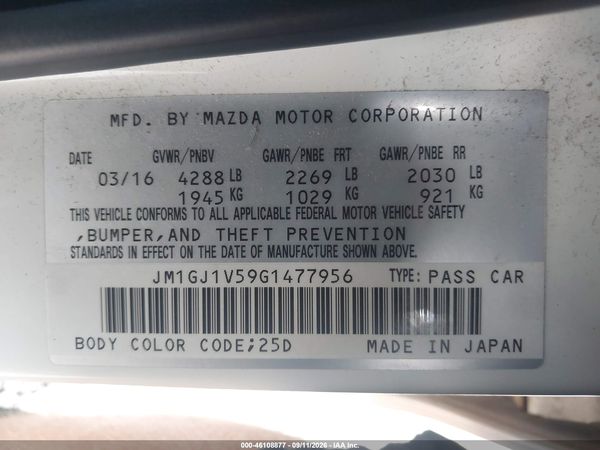 2016 MAZDA MAZDA6 I TOURING