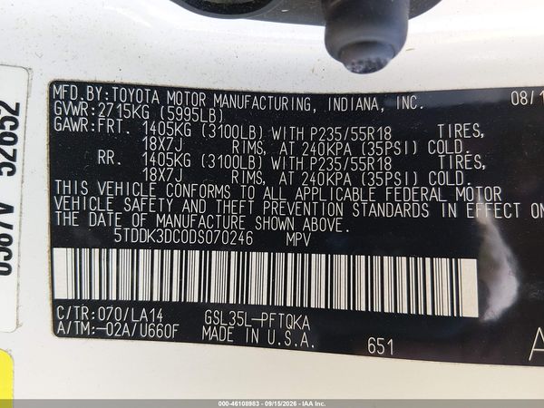2013 TOYOTA SIENNA LIMITED 7 PASSENGER — I9