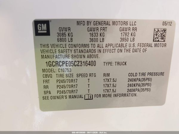 2012 CHEVROLET SILVERADO 1500 WORK TRUCK — I9