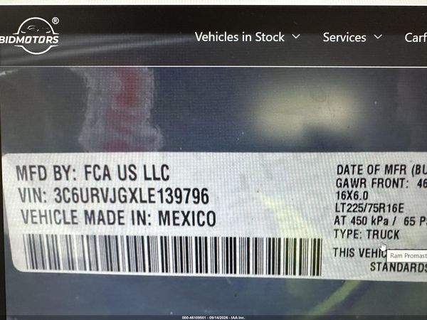 2020 RAM PROMASTER 3500 — I9