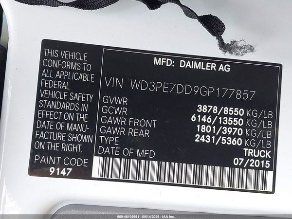2016 MERCEDES-BENZ SPRINTER 2500 NORMAL ROOF — I9