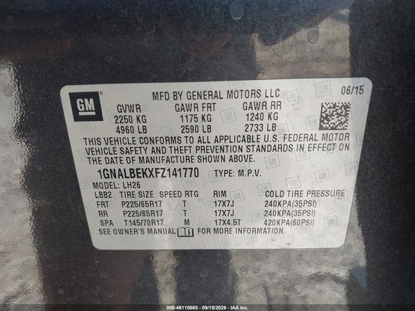 2015 CHEVROLET EQUINOX 1LT — I9
