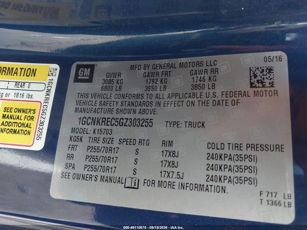 2016 CHEVROLET SILVERADO 1500 1LT — I9