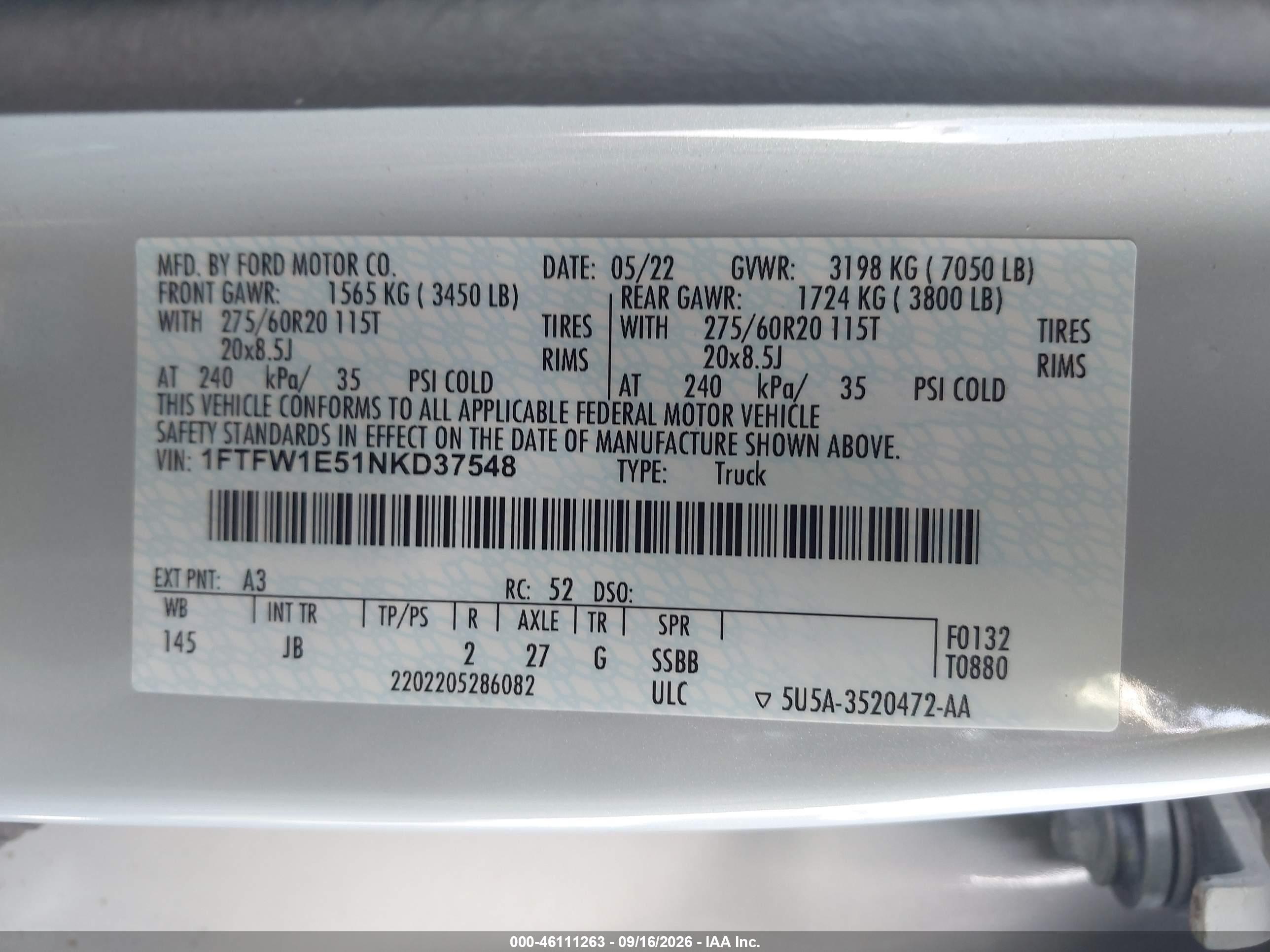 2022 FORD F-150 XL — I9