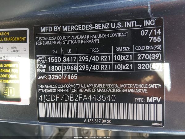 2015 MERCEDES-BENZ GL 550 4MATIC