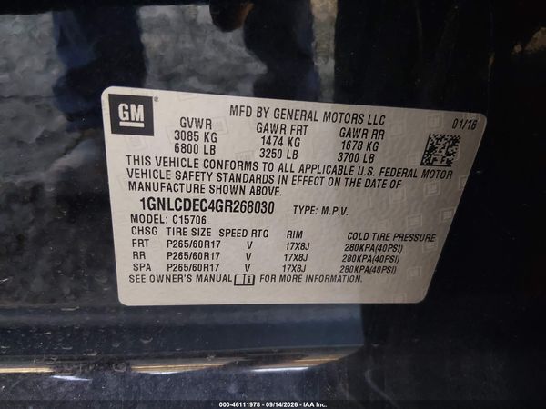 2016 CHEVROLET TAHOE COMMERCIAL FLEET — I9