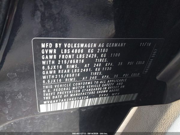 2017 VOLKSWAGEN TIGUAN 2.0T/2.0T S — I9