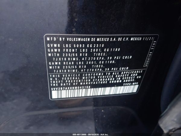 2022 VOLKSWAGEN TIGUAN 2.0T SE — I9