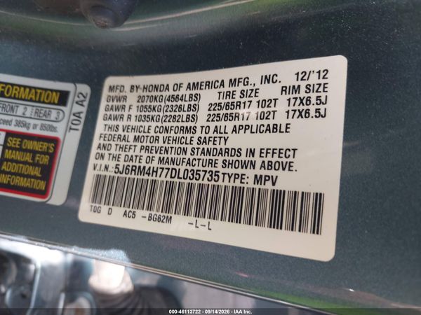 2013 HONDA CR-V EX-L — I9